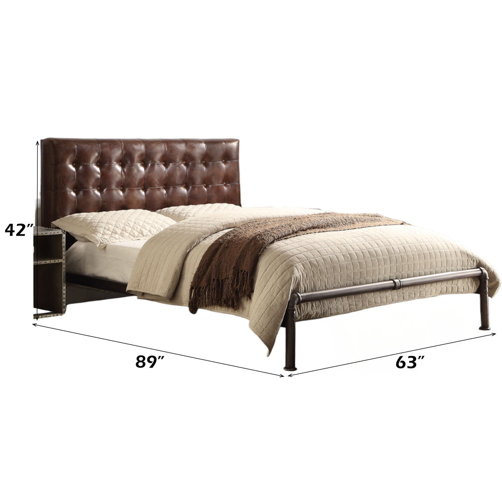 Piper Brancaster Queen Top Grain Leather Bed – Vintage Industrial Design with Rivet Detailing