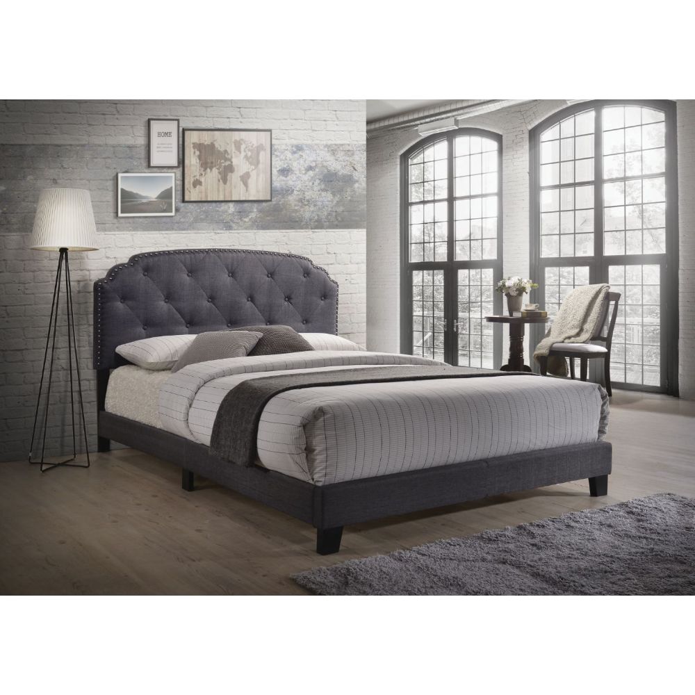 Imogen Tradilla Collection Queen Gray Fabric Upholstered Platform Bed – Transitional Button Tufted Headboard