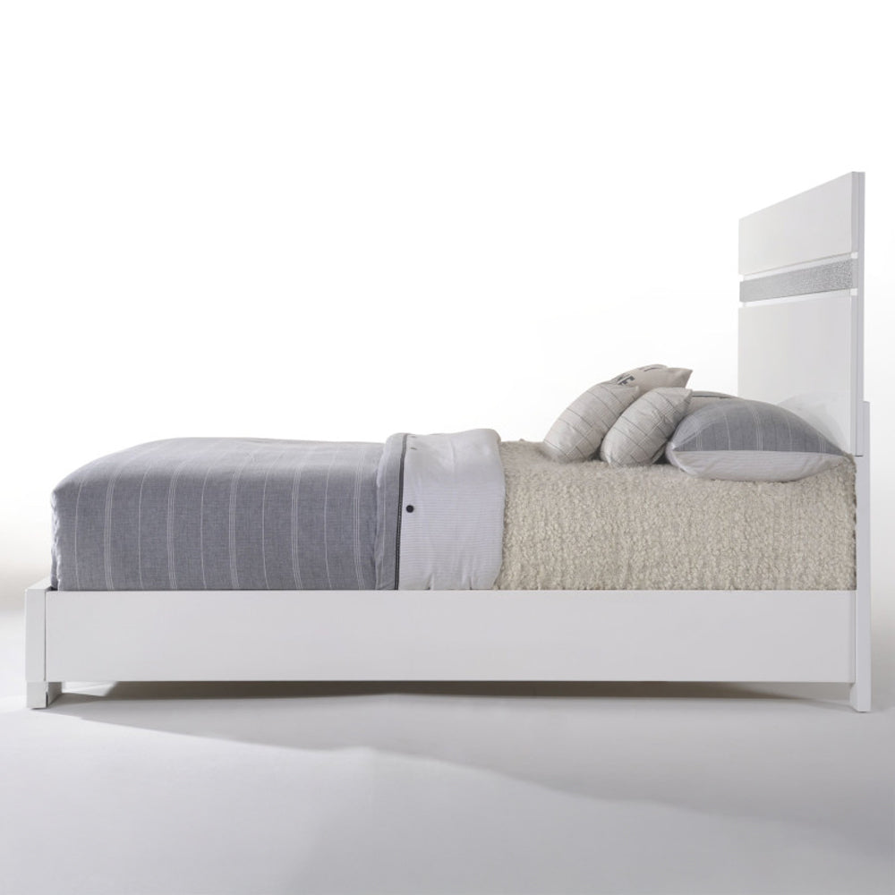 Gloss Naima II Eastern King Bed White High Gloss – Modern Wood Panel Style