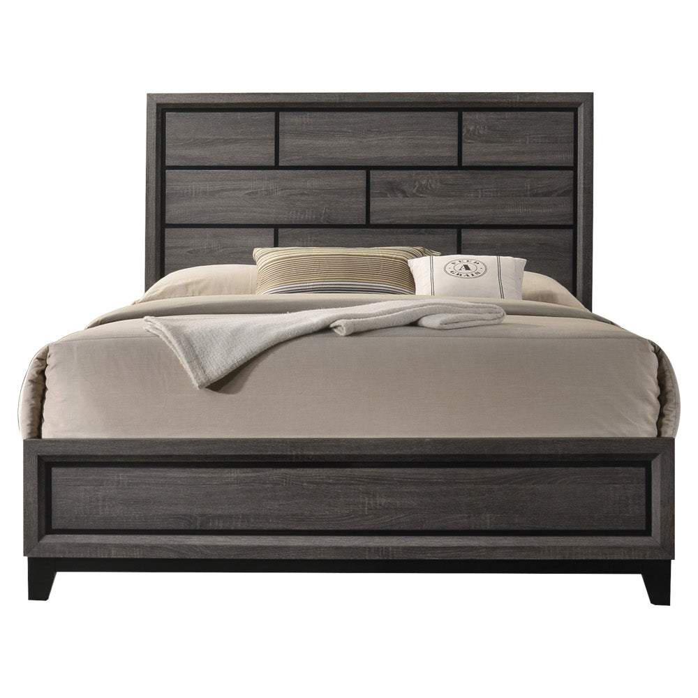Toru Valdemar Queen Weathered Gray Platform Bed Frame – Modern Wood Construction with Upholstered Headboard