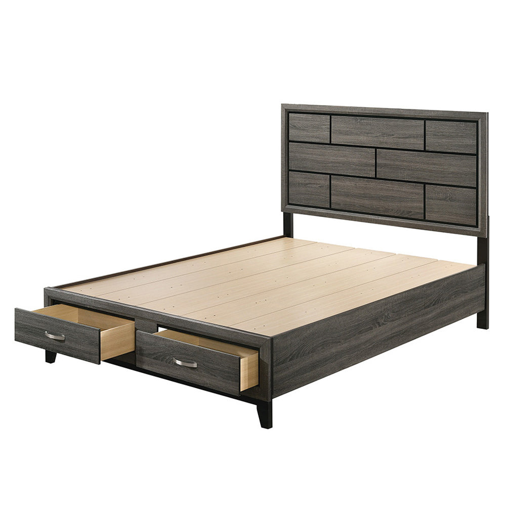 Shiro Valdemar Eastern King Weathered Gray Storage Bed – Modern Platform Bed with Grooved Headboard & Built-in Drawers