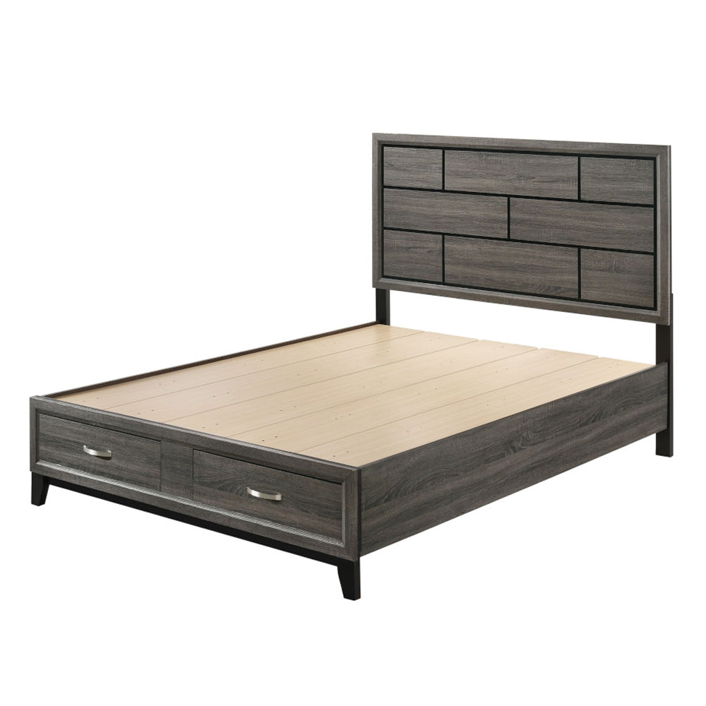 Shiro Valdemar Eastern King Weathered Gray Storage Bed – Modern Platform Bed with Grooved Headboard & Built-in Drawers