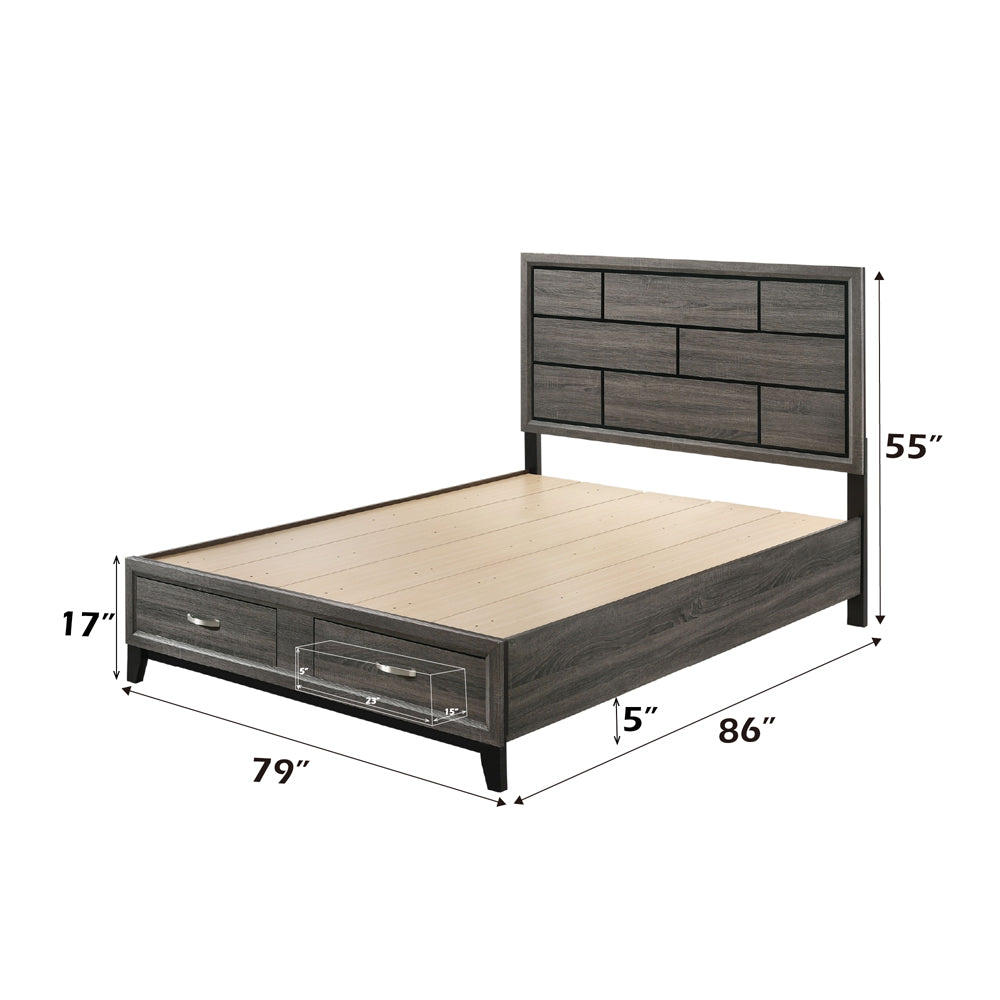 Shiro Valdemar Eastern King Weathered Gray Storage Bed – Modern Platform Bed with Grooved Headboard & Built-in Drawers