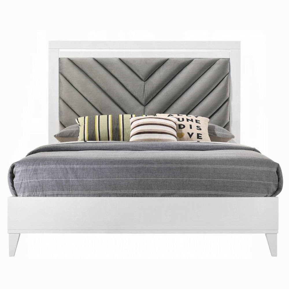 Raki Chelsie Collection Queen Size Upholstered Bed – Gray Fabric with Padded Headboard