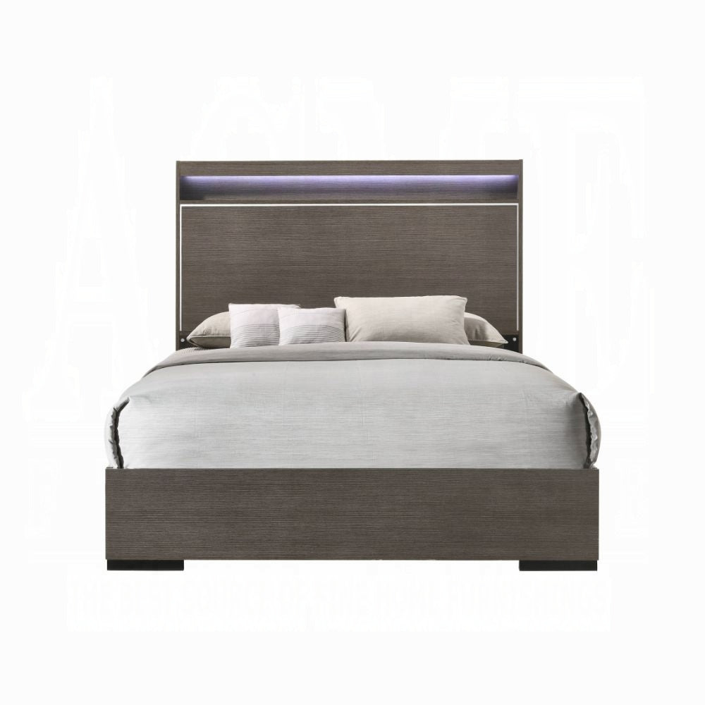 Escher Queen Bed, LED & Gray Oak