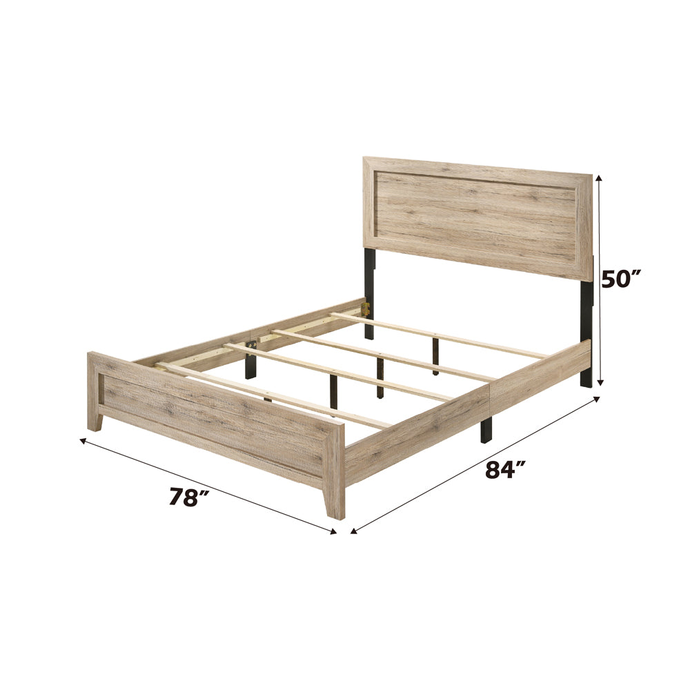 Whisk Miquell King Size Natural Wood Bed – Farmhouse Design with Slatted Headboard