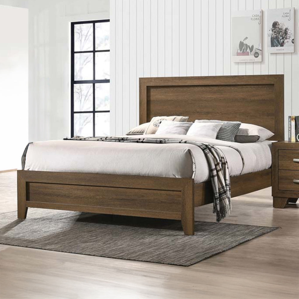 Attune Miquell Queen Oak Wood Bed  Rustic Panel Design with Slatted Headboard