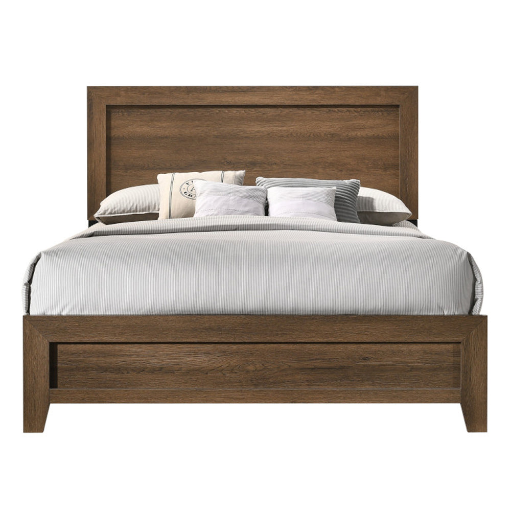 Attune Miquell Queen Oak Wood Bed  Rustic Panel Design with Slatted Headboard