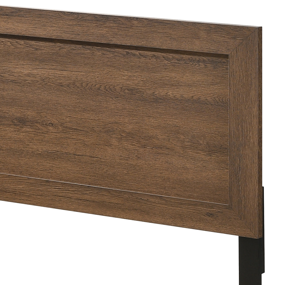 Attune Miquell Queen Oak Wood Bed  Rustic Panel Design with Slatted Headboard