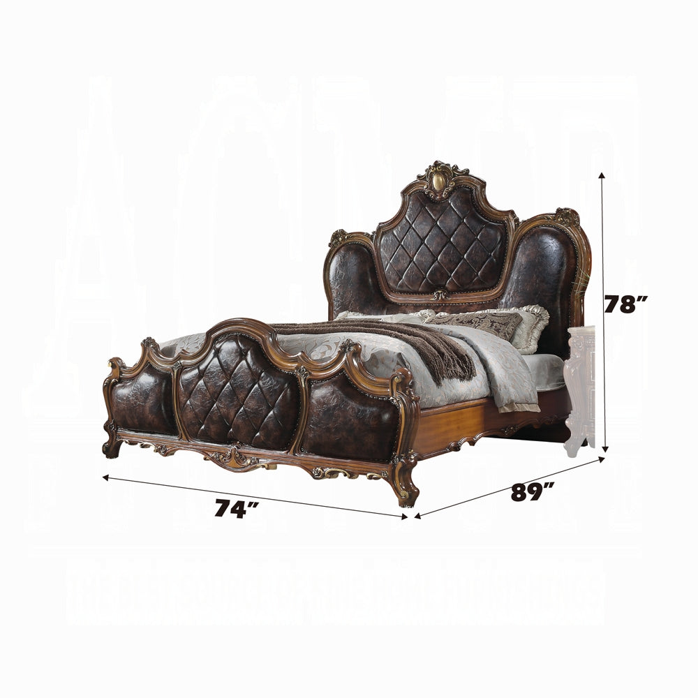 Picardy Queen Bed, Synthetic Leather & Honey Oak