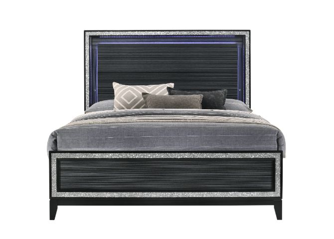 Dean Haiden Queen Wood LED Platform Bed – Classic Modern Design with Illuminated Headboard