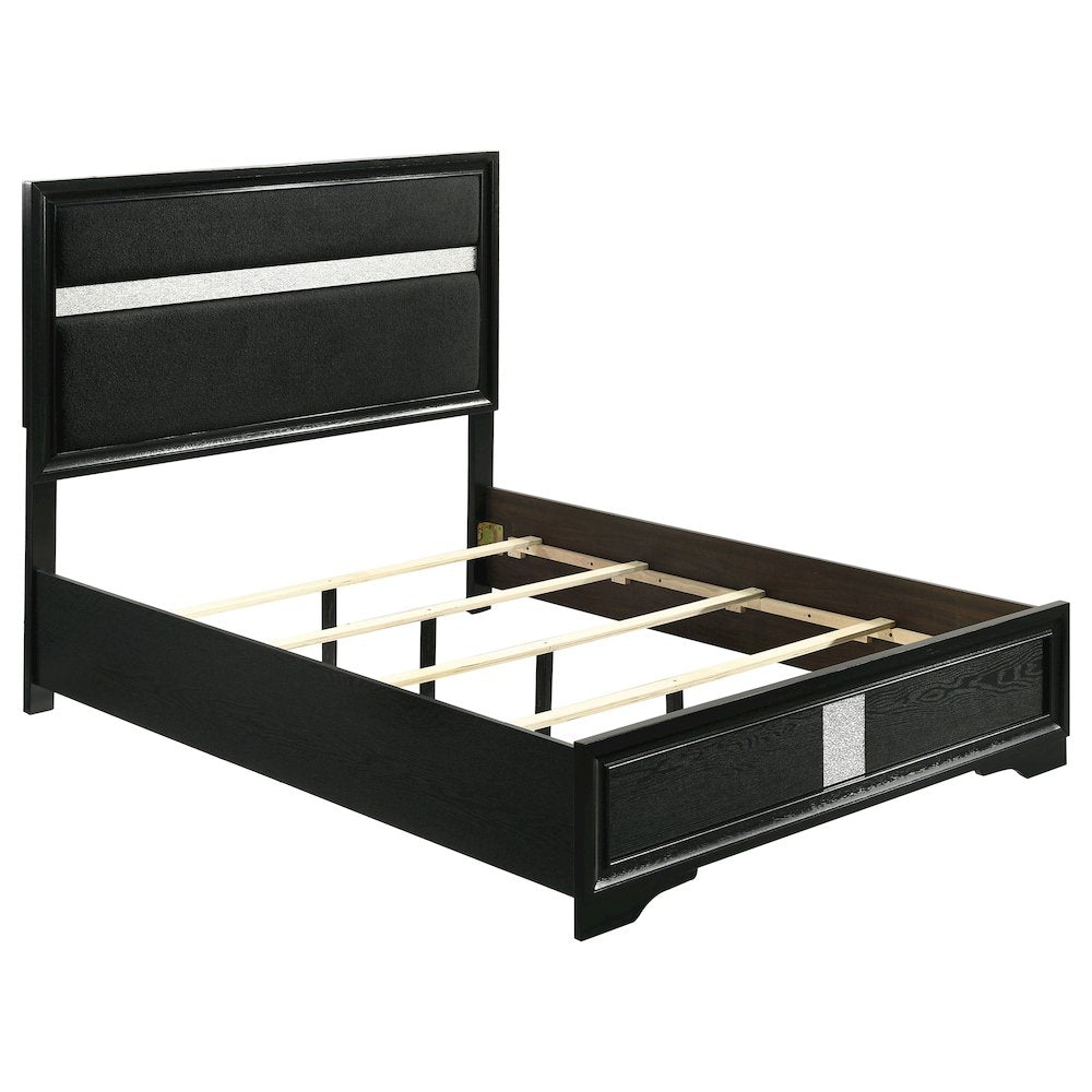 Hero Miranda 54-Inch Full Black Fabric Panel Bed – Contemporary Upholstered with Sparkling Trim
