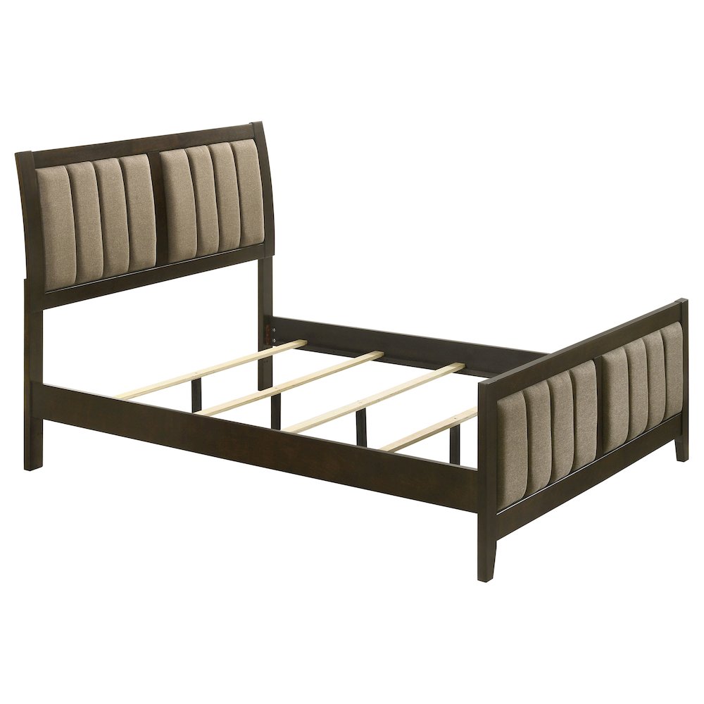 Seatve Wilkes Full Dark Cocoa Upholstered Bed – Modern Panel Design with Wood Slats