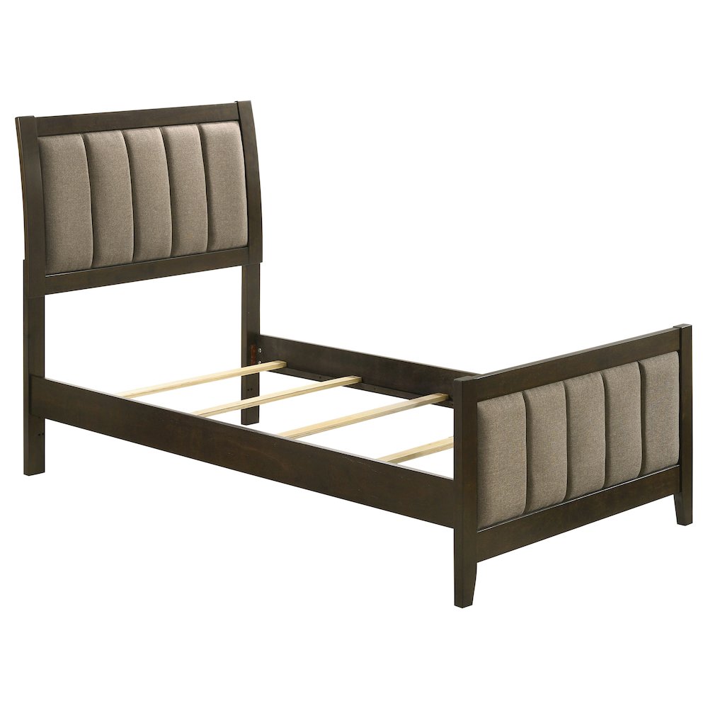 Mark Wilkes Twin Dark Cocoa Upholstered Bed – Modern Panel Design