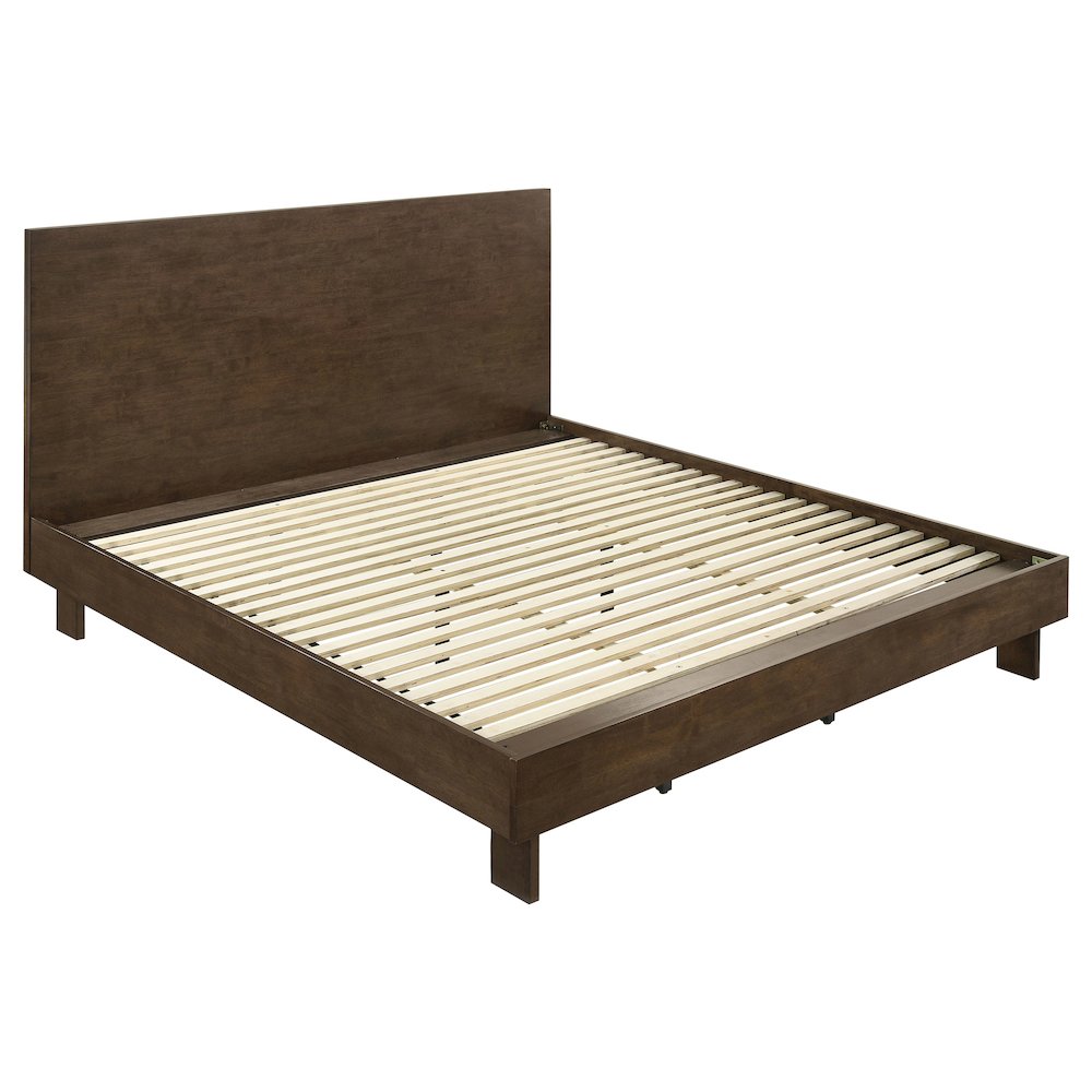 Rubbel Glenwood Eastern King Platform Panel Bed Warm Brown Wood – Contemporary 48-inch Headboard with Center Rail Support