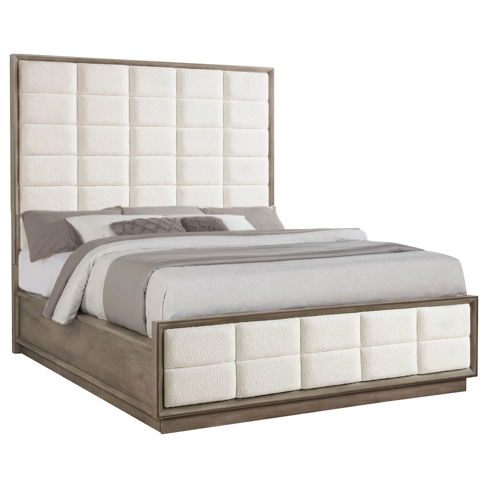 Seraphin Durango California King Washed Oak Wood Panel Bed – Modern Upholstered Extra-Tall Headboard