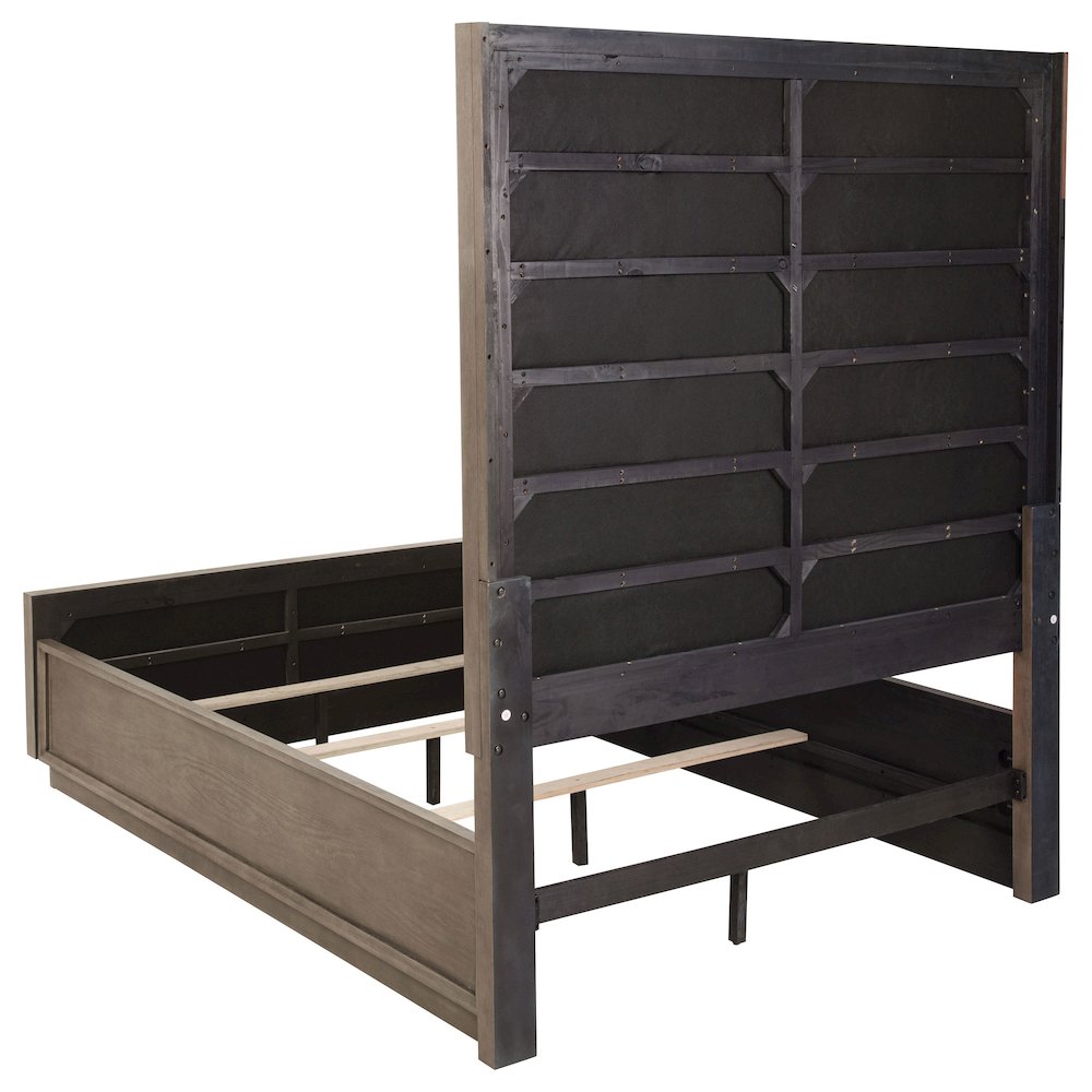 Mariana Durango Queen Washed Oak Wood Panel Bed – Grid Tufted Headboard 600lb Capacity