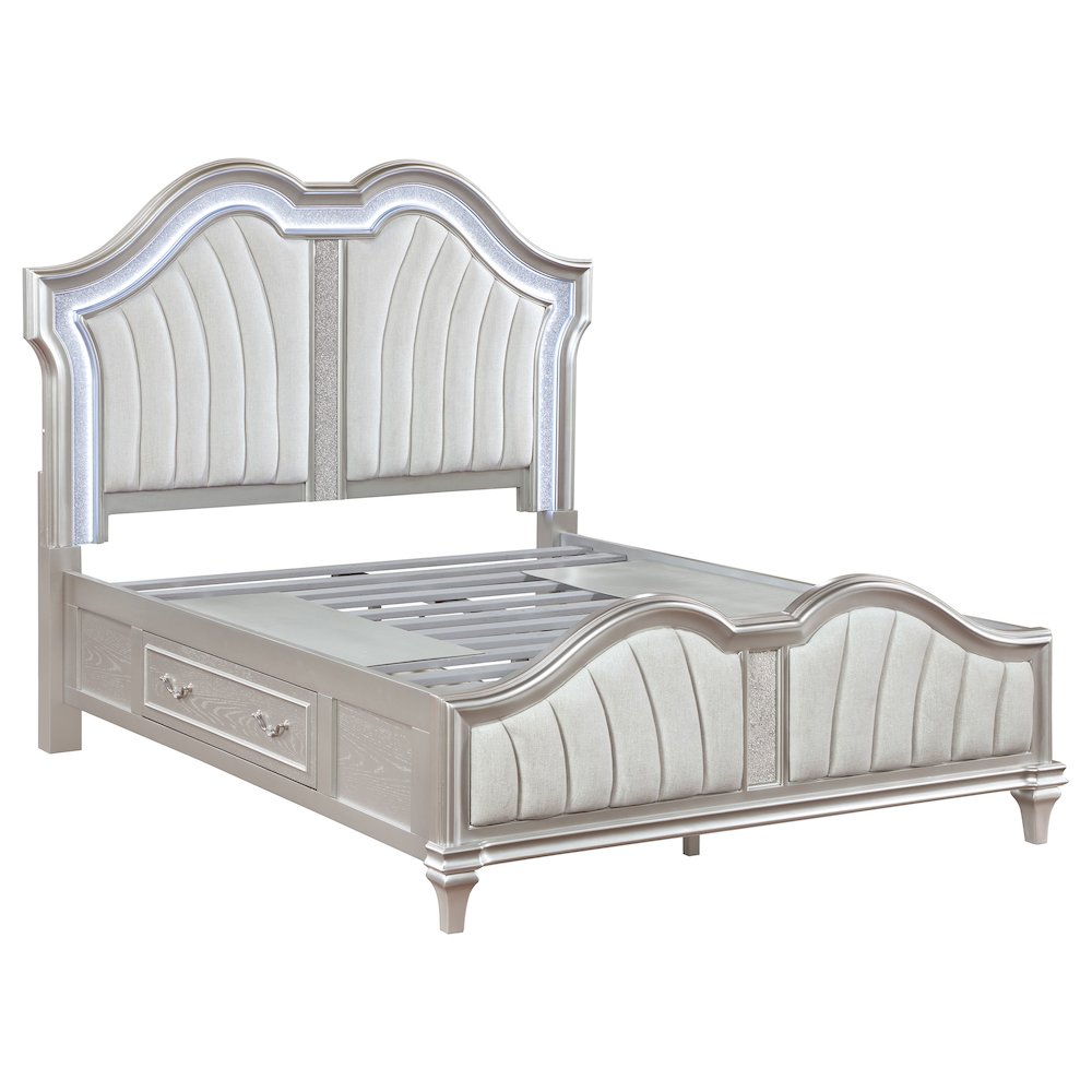 Evangeline Eastern King LED Storage Panel Bed Silver Oak