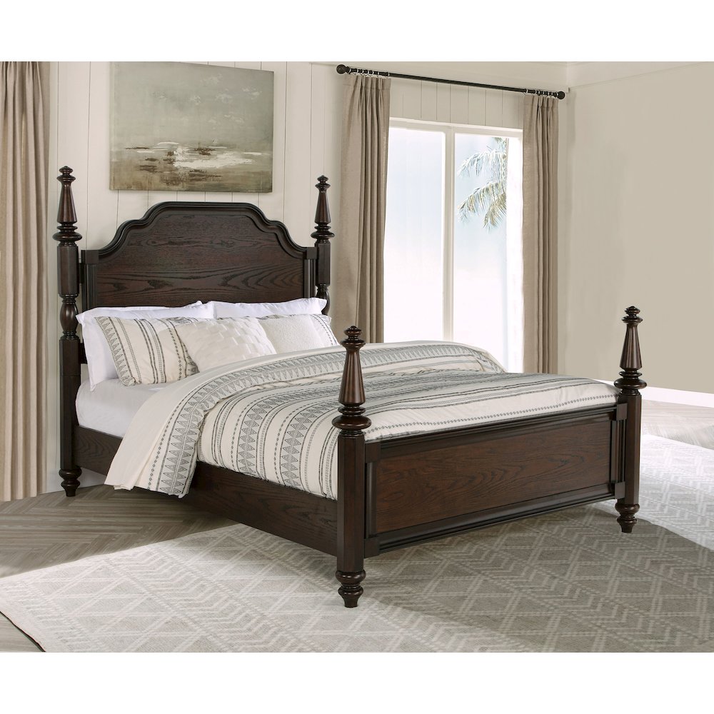 Fera Andover California King Dark Oak Wood Bed – Four Poster Frame with Tall Posts