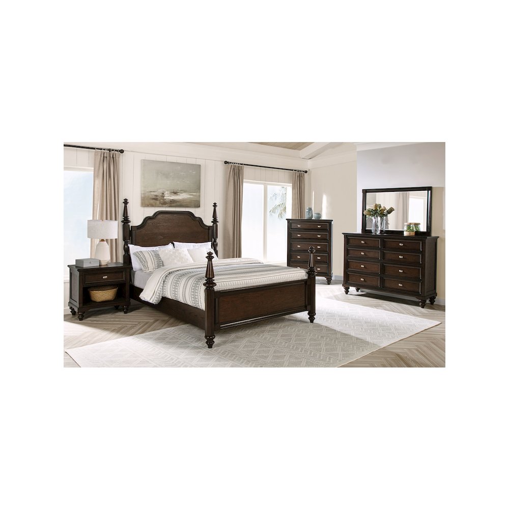 Fera Andover California King Dark Oak Wood Bed – Four Poster Frame with Tall Posts