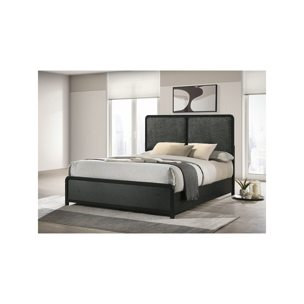 Moonbeam Cavelle 47-Inch Queen Black Fabric Panel Bed – Contemporary Upholstered Headboard Design