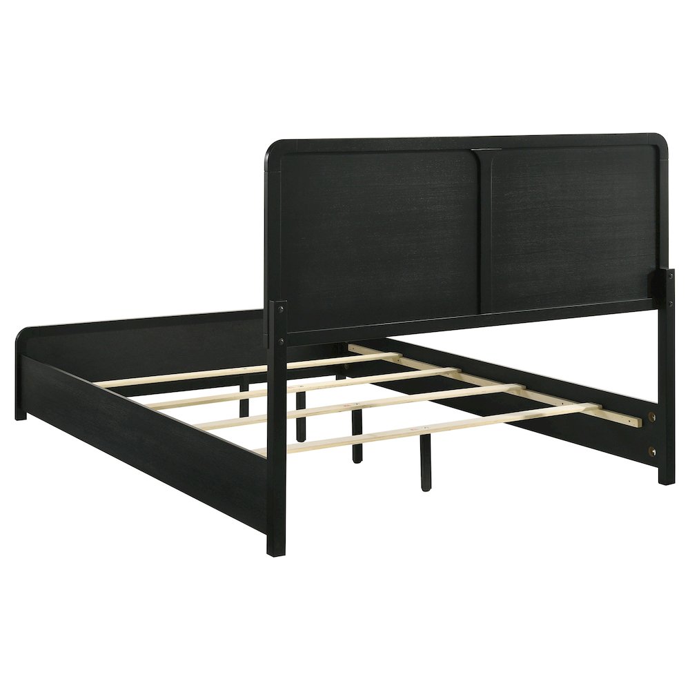 Moonbeam Cavelle 47-Inch Queen Black Fabric Panel Bed – Contemporary Upholstered Headboard Design