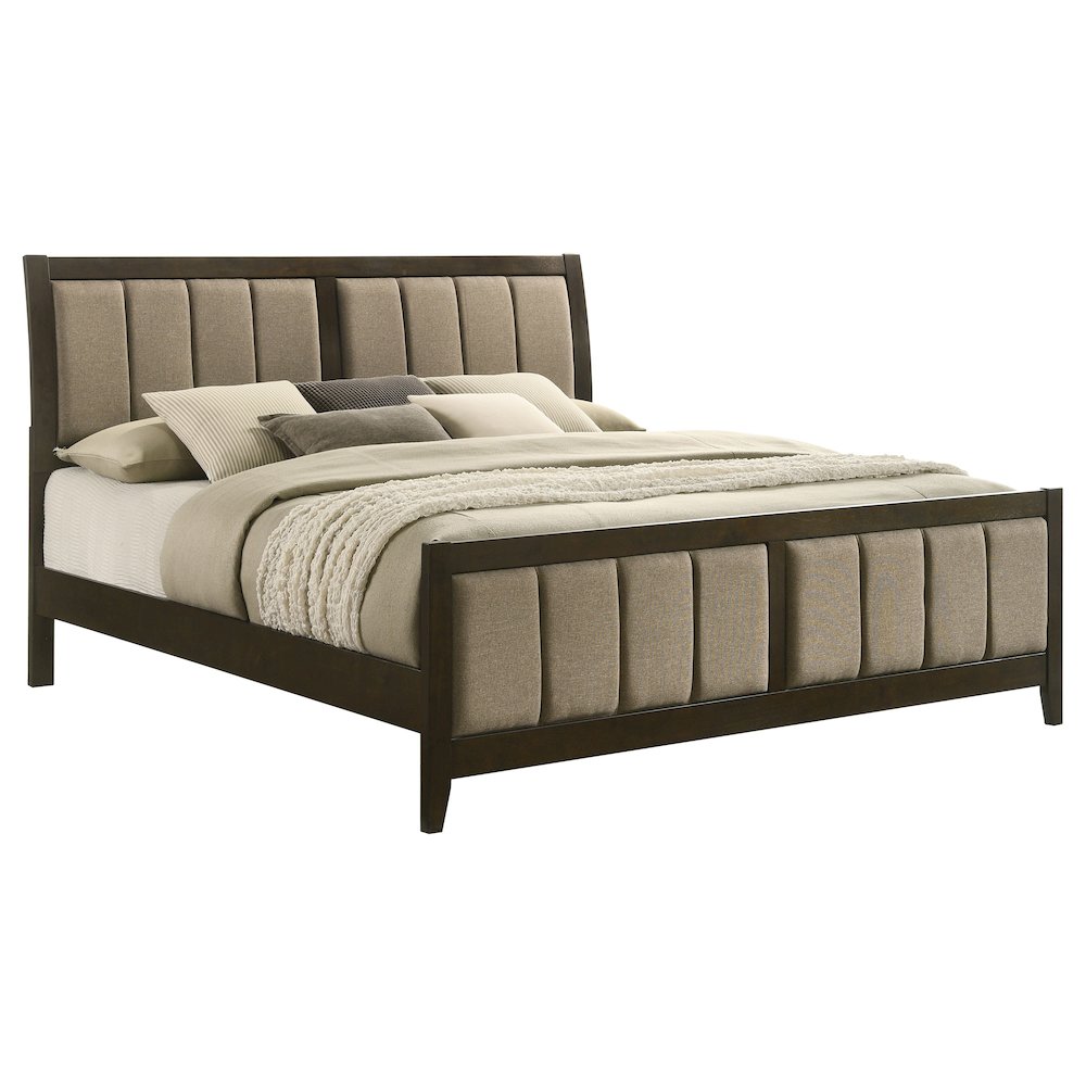 John Wilkes King Dark Cocoa Upholstered Bed – Modern Wide Headboard