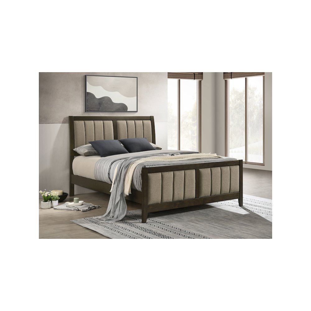 Aras Wilkes Queen Dark Cocoa Upholstered Bed – Tufted Modern Design