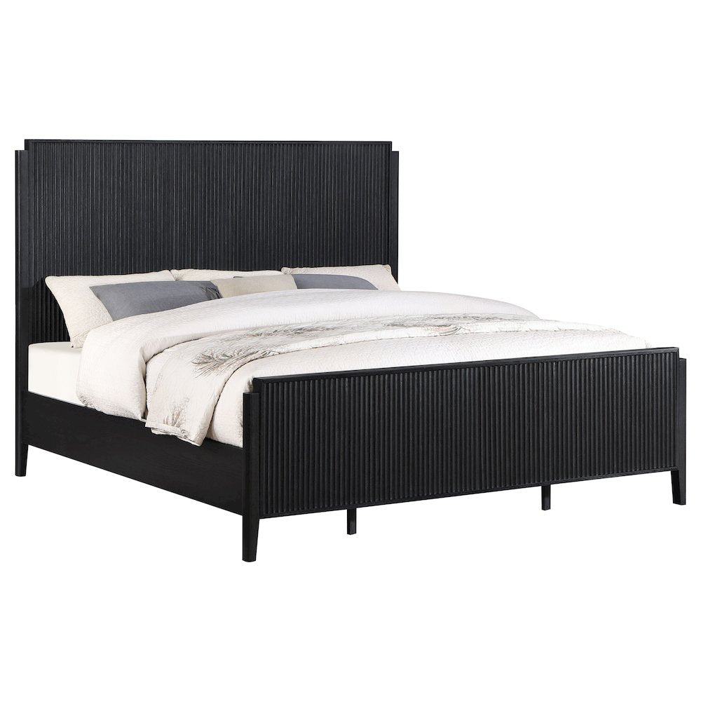 Dasa Brookmead Modern Queen Panel Bed Black – Wire-Brushed Wood Frame with Slats Included