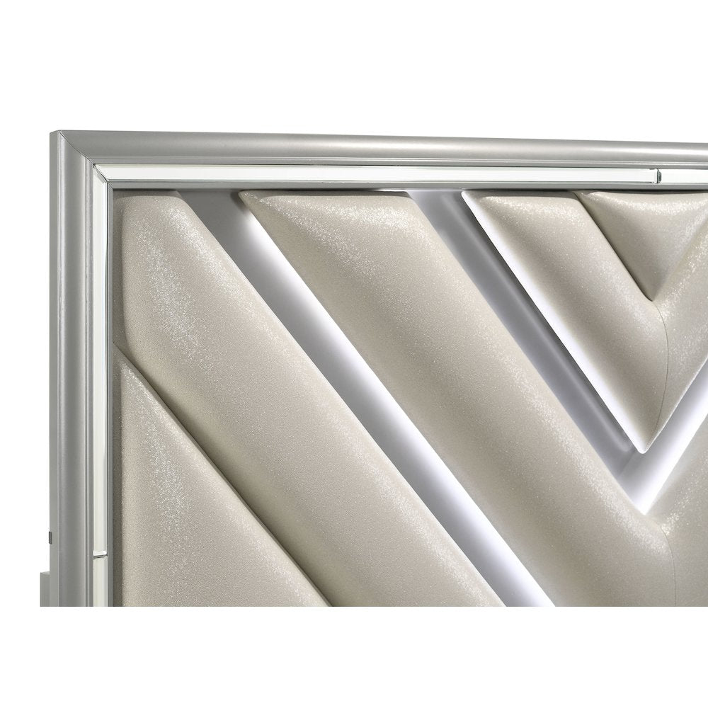 Veronica Wood Queen LED Storage Panel Bed Light Silver