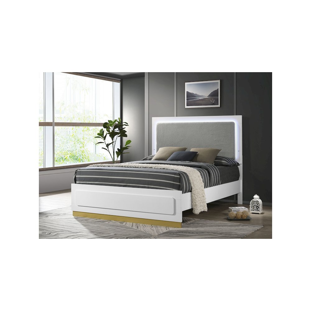 Caraway Wood Queen LED Panel Bed White