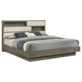 Rika Fenwick Eastern King Bed Grey Oak Wood – Bookcase Headboard Storage