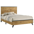 Milky Kaywood 51-Inch Full Natural Pine Panel Bed – Mid-Century Modern with Black Metal Accents
