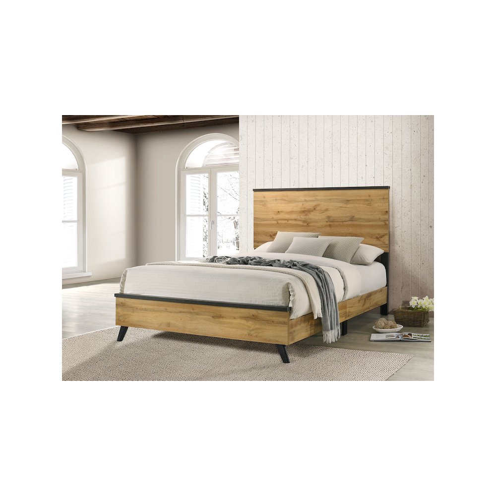 Alex Kaywood Eastern King Natural Pine Wood Panel Bed – Mid-Century Minimalist Design
