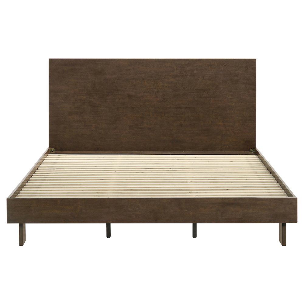 Rubbel Glenwood Eastern King Platform Panel Bed Warm Brown Wood – Contemporary 48-inch Headboard with Center Rail Support