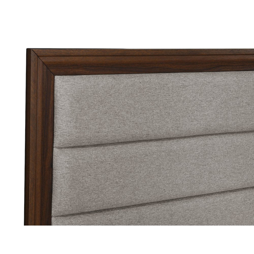 Mazlo Welsley Eastern King Taupe Walnut Upholstered Panel Bed – Modern Clean-Lined Design with Padded Headboard