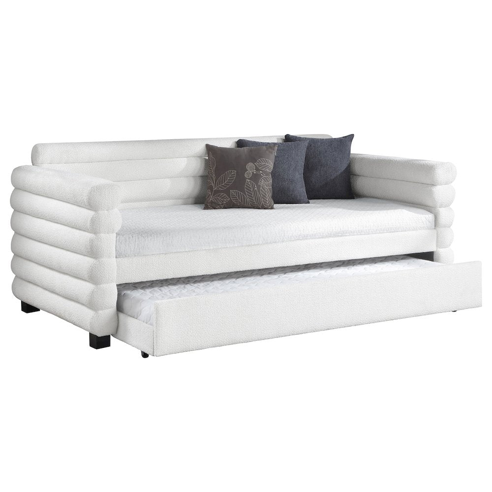 Patricia Boucle Upholstered Twin Day Bed with Trundle Grey