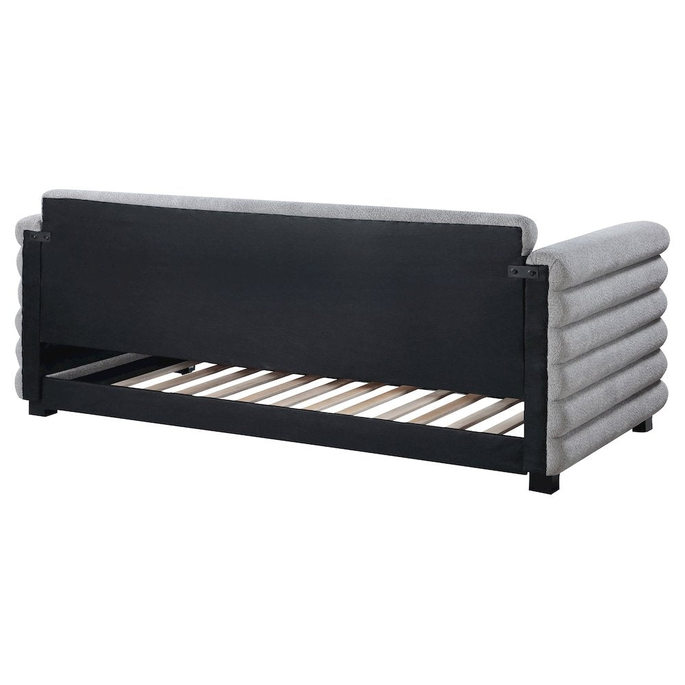 Opalescen Patricia Twin Grey Boucle Upholstered Daybed with Trundle  Modern Bolster Style Guest Bed