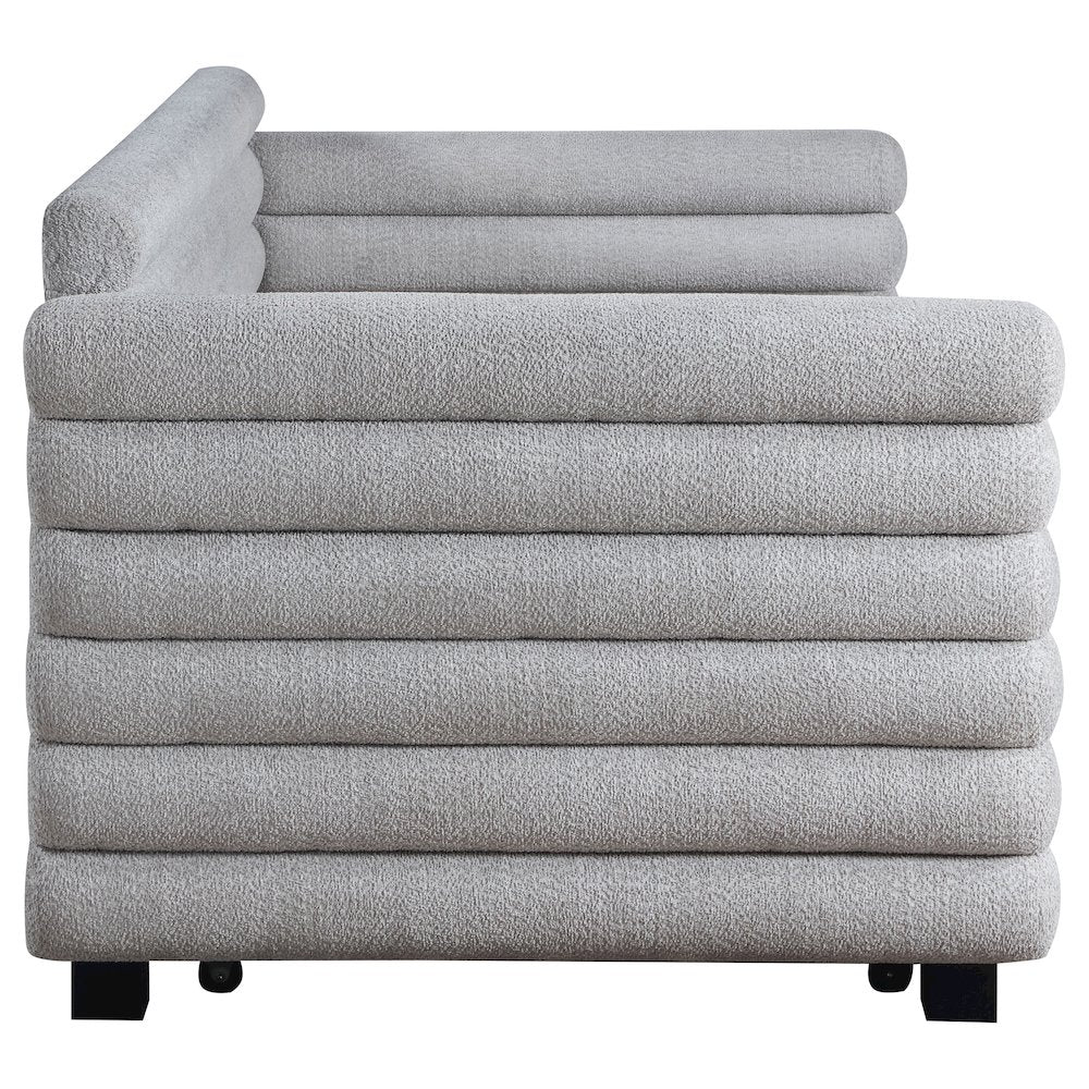 Opalescen Patricia Twin Grey Boucle Upholstered Daybed with Trundle  Modern Bolster Style Guest Bed