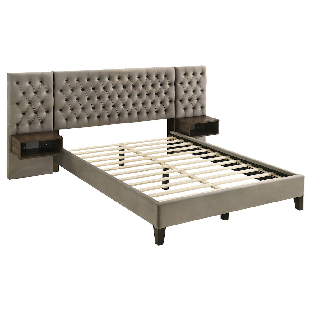 Marley Upholstered Queen Wall Platform Bed Light Brown