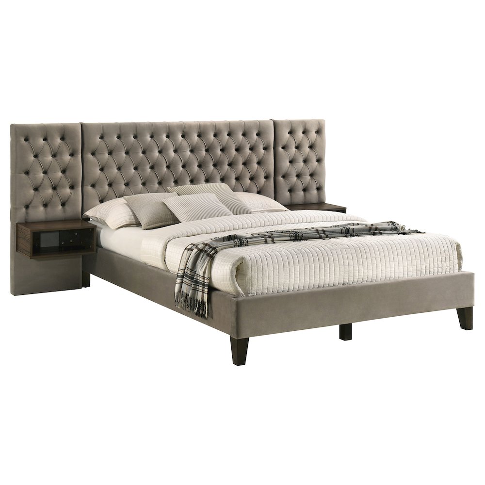 Marley Upholstered Queen Wall Platform Bed Light Brown