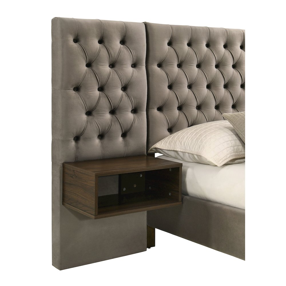 Joya Marley Queen Light Brown Upholstered Platform Bed  Modern Wall-Mount Button Tufted Bedroom Set