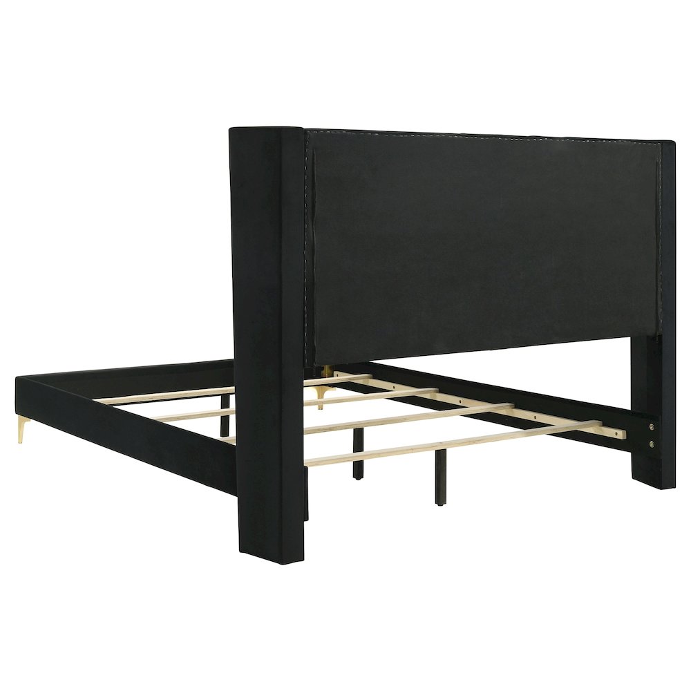 Piter Kendall Collection Eastern King Black Panel Bed – Modern Upholstered with Golden Ray Design