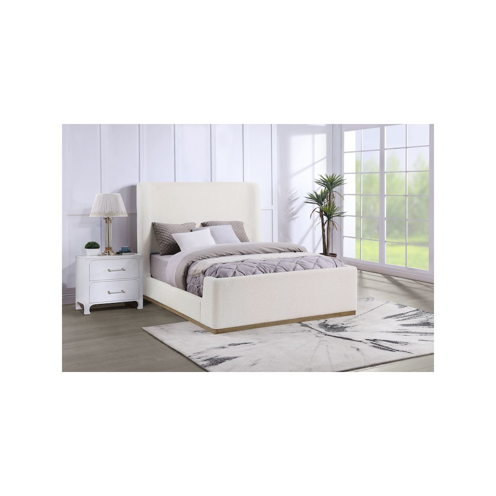 David Nala Queen Cream Upholstered Sleigh Bed Modern Wingback with Boucle Texture