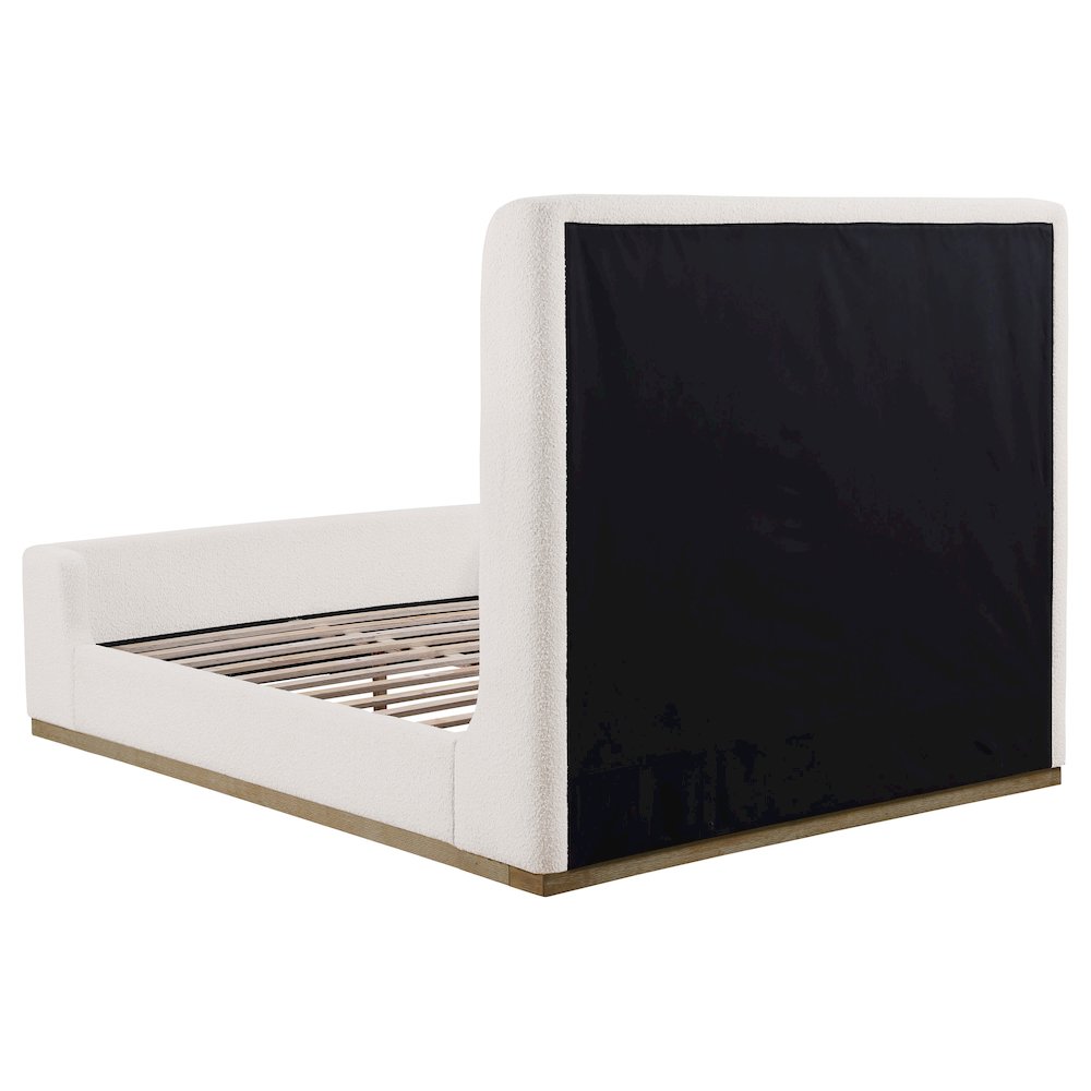 David Nala Queen Cream Upholstered Sleigh Bed Modern Wingback with Boucle Texture