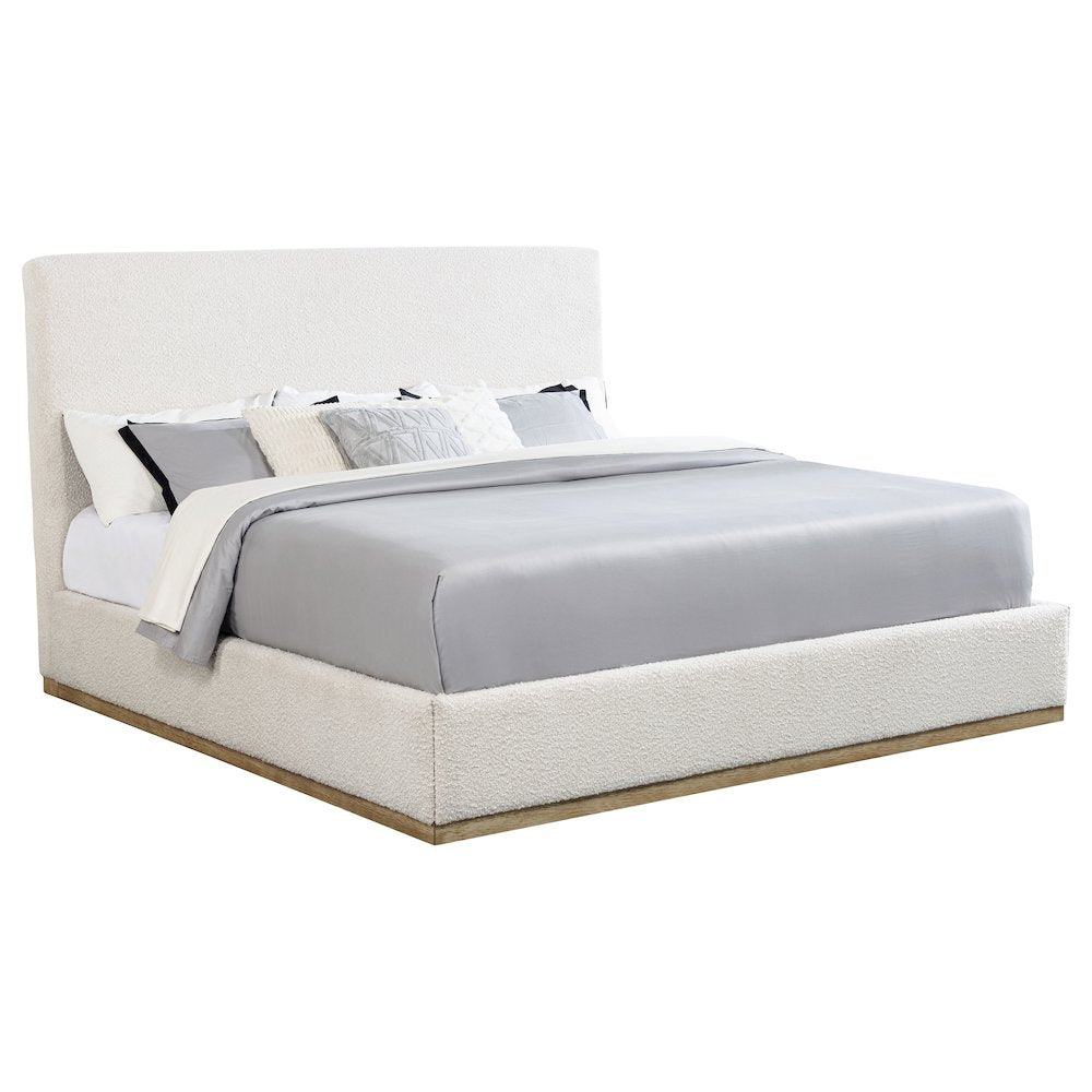 Rock Knox Eastern King Cream Fabric Platform Bed  Modern Upholstered Padded Headboard Design