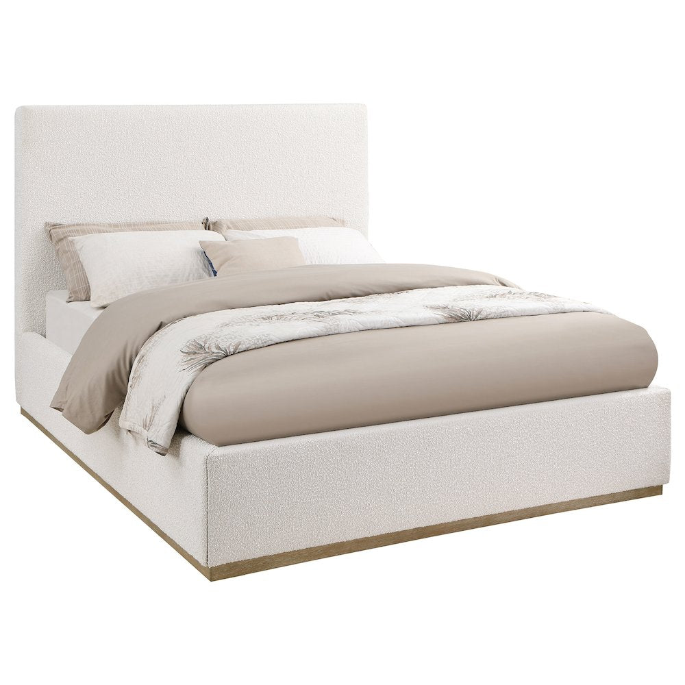 Mical Knox Queen Cream Upholstered Platform Bed  Transitional Style Padded Headboard