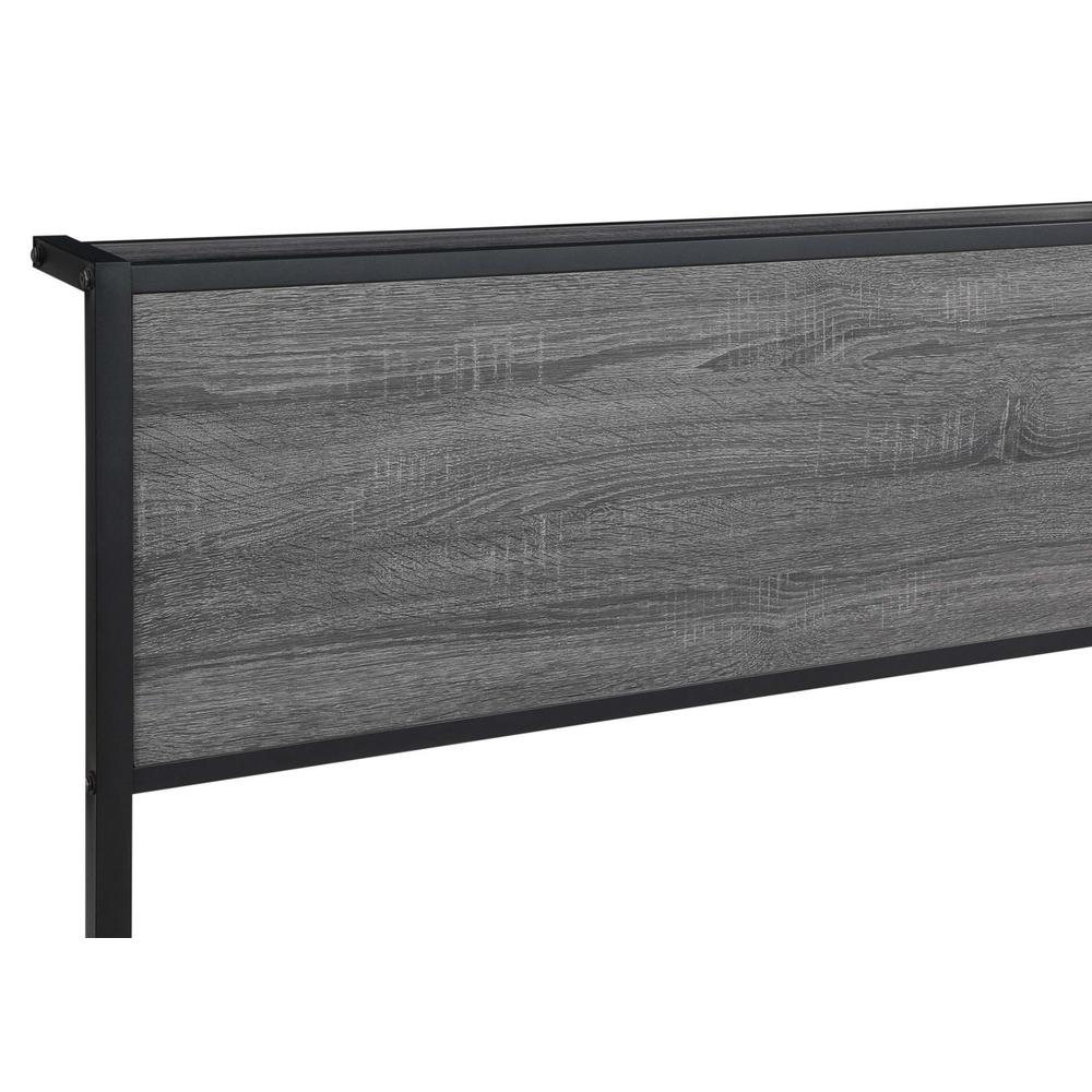 Tricia Ricky Queen Grey and Black Metal Platform Bed – Vintage Industrial Style with MDF Headboard
