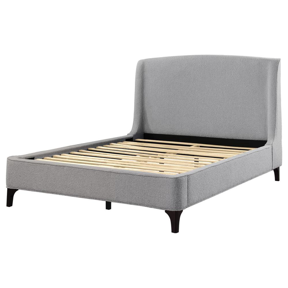 Mosby Upholstered Curved Headboard Queen Platform Bed Light Grey