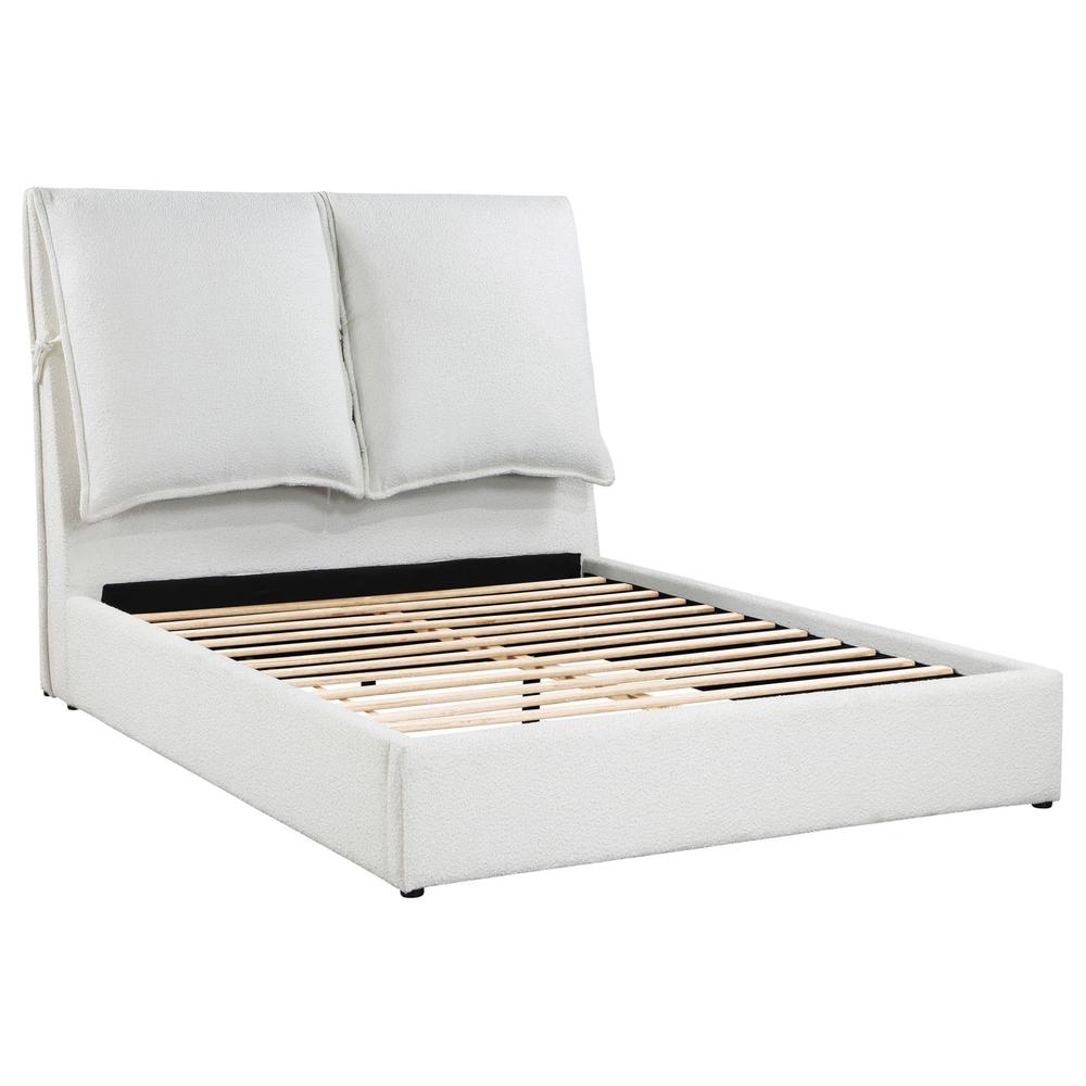 Tasha Gwendoline Queen White Boucle Upholstered Platform Bed  Modern Pillow Headboard Design